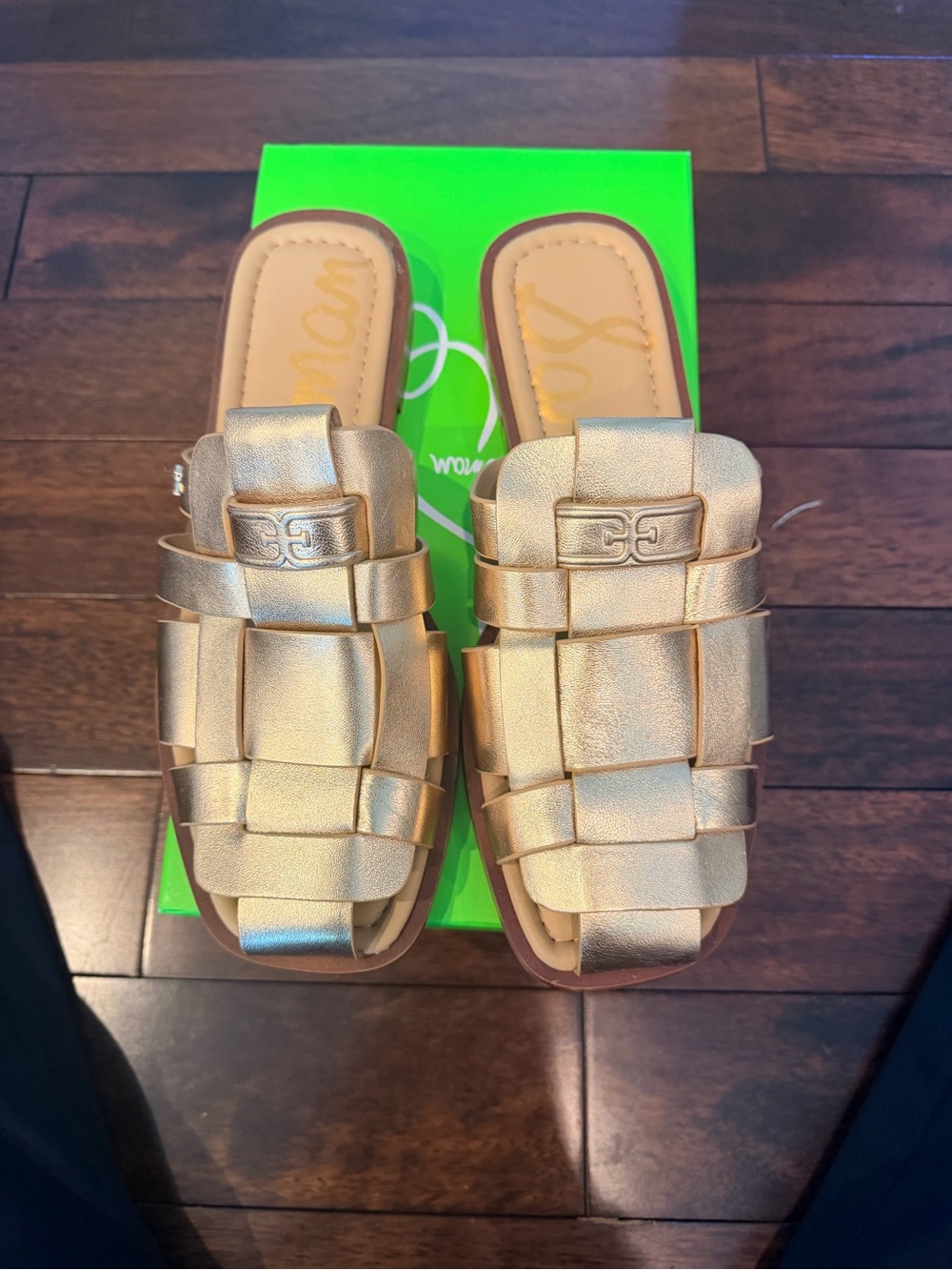 Sam Edelman Dina sz 10.5 Metallic Gold Woven Slide Mules